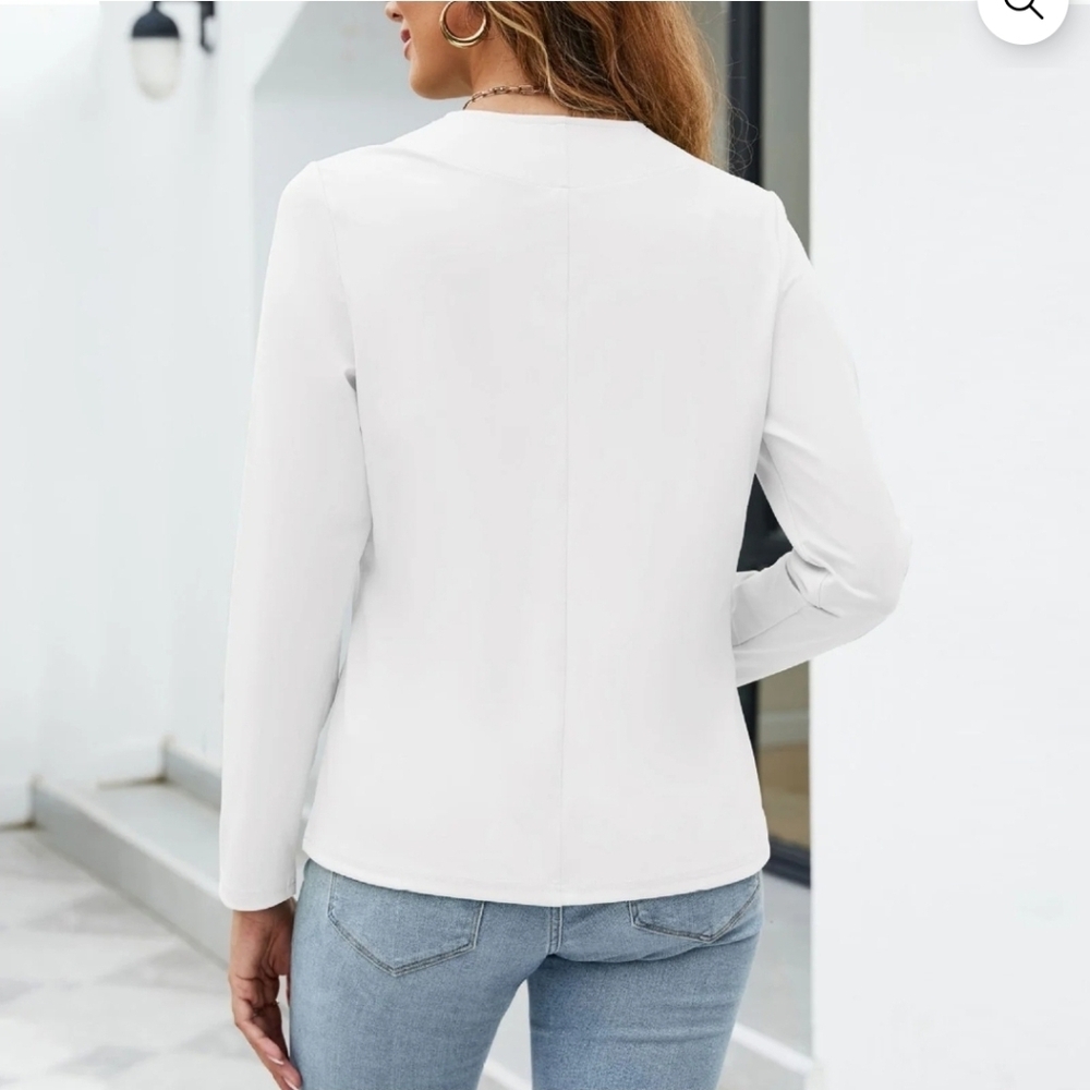 Tahari White Open-Front Blazer Jacket - Picture 4 of 8